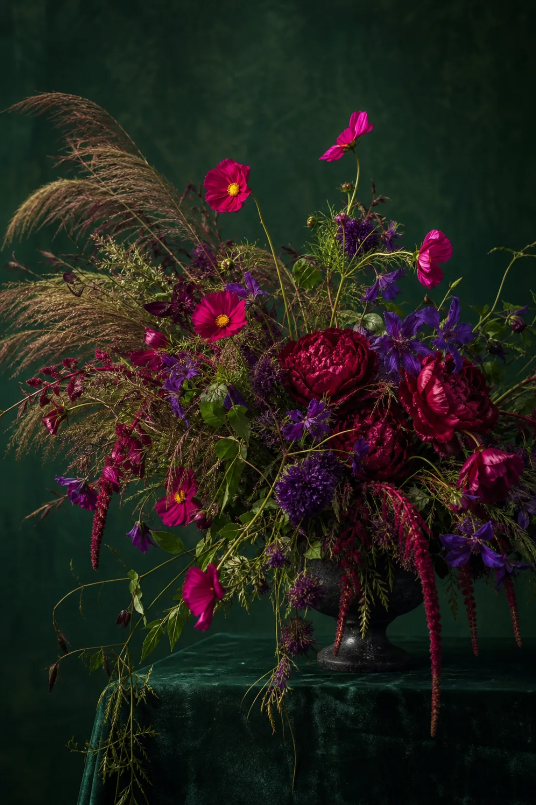 A loose, textured arrangement spilling asymmetrically